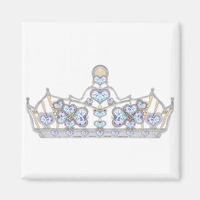 Aimant couronne d'argent diamants de coeur mode brillante (Devant)