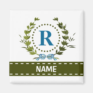 Aimant Couronne de lierre délicate et ruban avec monogram