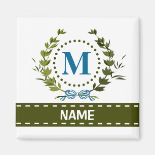 Aimant Couronne de lierre et ruban délicat avec monogramm