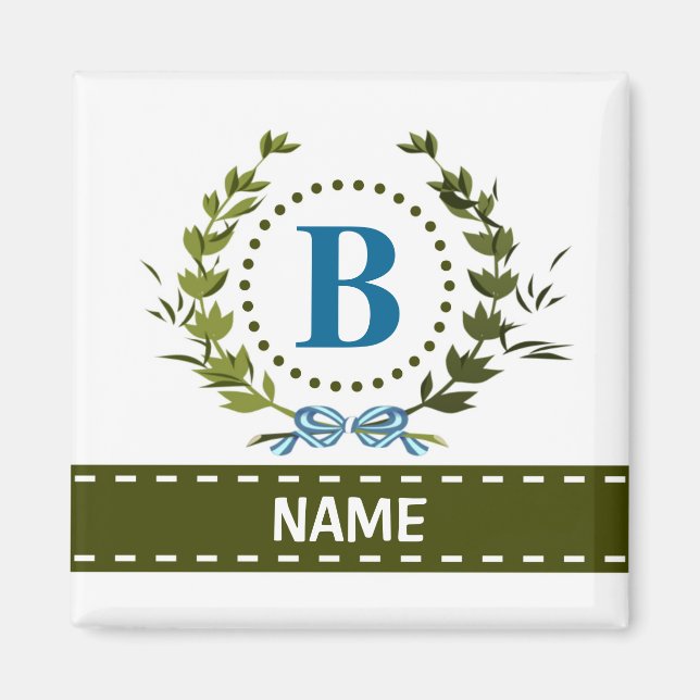 Aimant Couronne de lierre et ruban délicat avec monogramm (Devant)