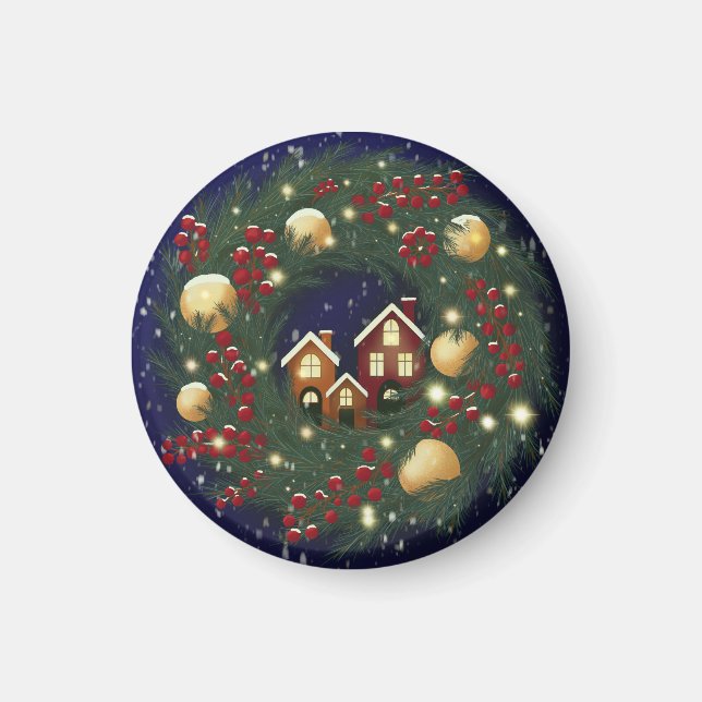 Aimant Couronne de Noël avec branches de pin (Devant)