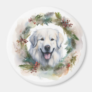 Aimant Couronne de Noël des Pyrénées majestueuses Chien f
