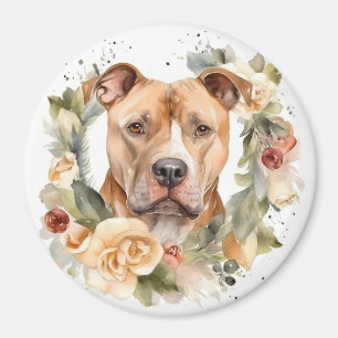 Aimant Couronne de Noël Pitbull Chien de fête