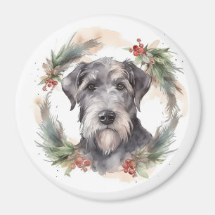 Aimant Couronne de Noël Wolfhound Chien de fête
