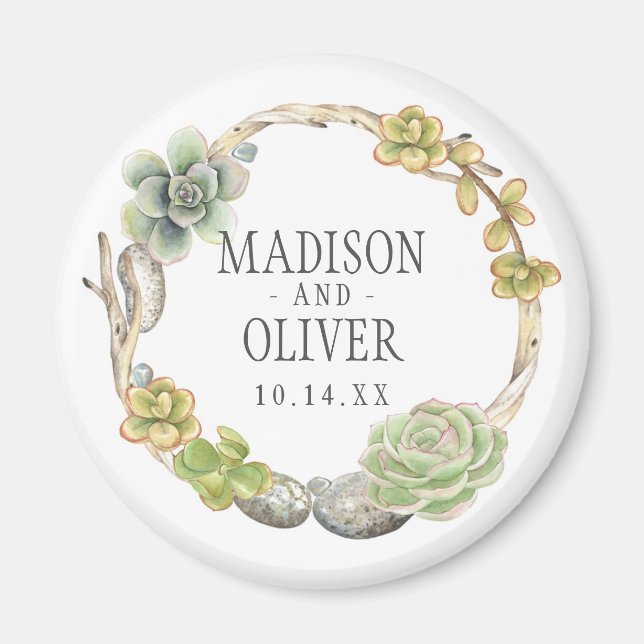 Aimant Couronne de succulents, de brindilles et de pierre (Devant)