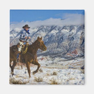 Aimant Cow-boy à cheval portant des chaps en cuir