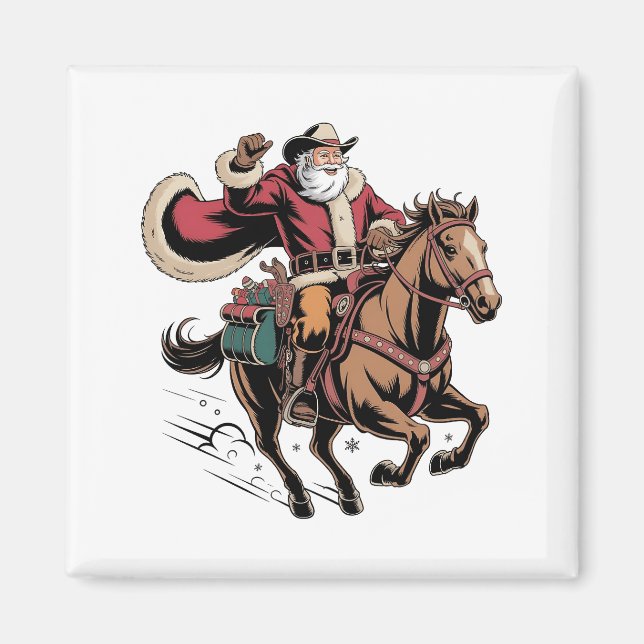 Aimant Cowboy Père Noël Monter Un Cheval Noël (Devant)