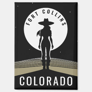 Aimant Cowgirl silhouette sorcière pleine lune voyage