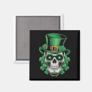 Aimant Crâne à sucre St Patrick Day Shamrock chanceux