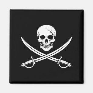 Aimant Crâne de pirate et os croisés épée jolly roger