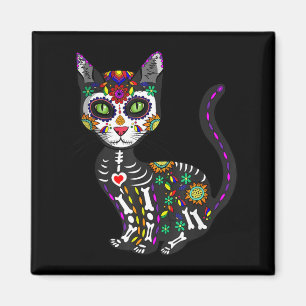 Aimant Crâne de sucre mignon chat mexicain Halloween jour