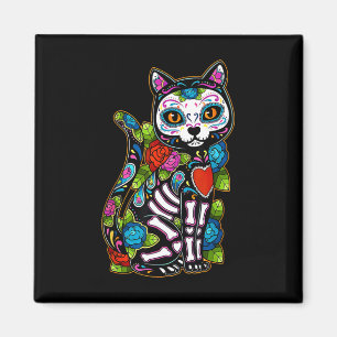 Aimant Crâne sucre Chat noir De Los Muertos Catrina Jour
