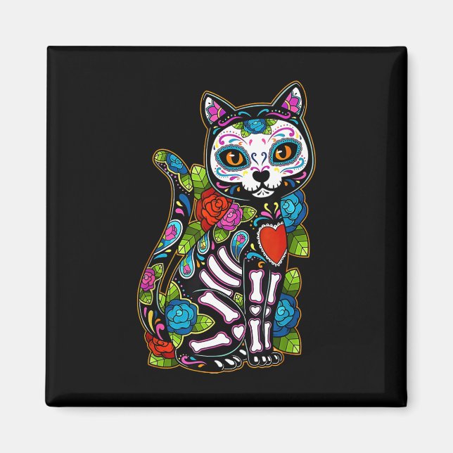Aimant Crâne sucre Chat noir De Los Muertos Catrina Jour  (Devant)
