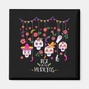 Aimant Crânes de calavera de sucre vibrant Jour du gouver