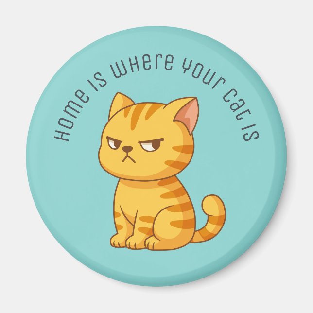 Aimant Cranky Orange Tabby Cat Custom Text Green (Devant)