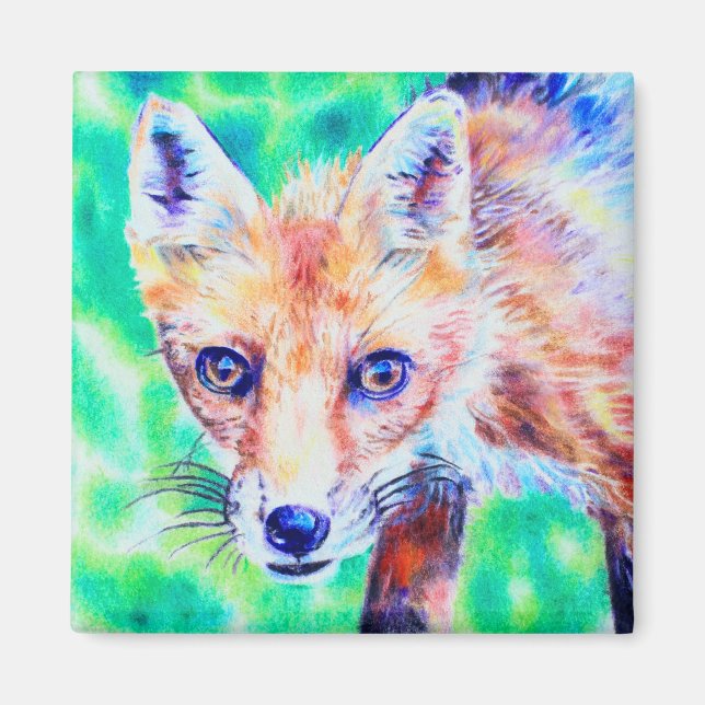 Aimant crayon couleur renard - art (Devant)