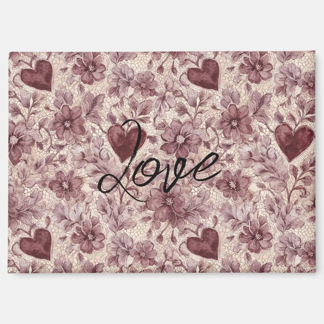 Aimant Cream Burgundy Red Hearts Flowers (Recto)