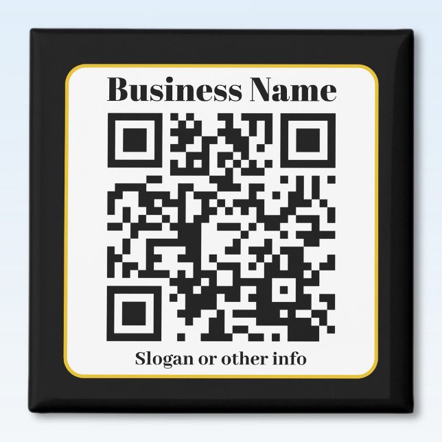 Aimant Create Your Own QR Code | Black White Gold Border (Créateur téléchargé)