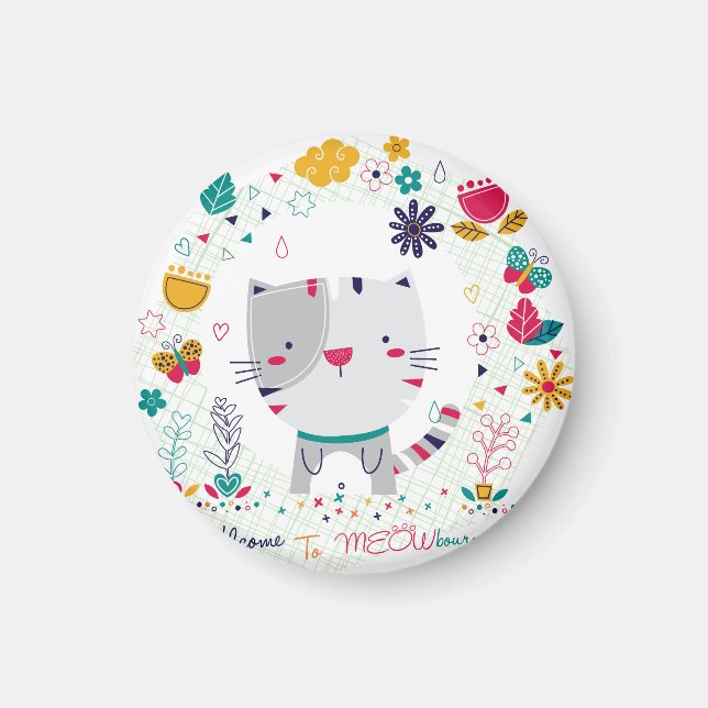 Aimant Création florale de chat mignon (Devant)