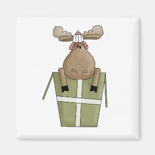 Aimant Créatures de Noël · Orignaux et boîte-cadeau