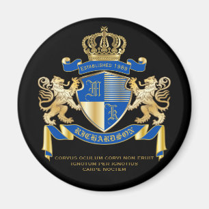 Aimant Créez votre propre armoirie Blue Gold Lion Emblem