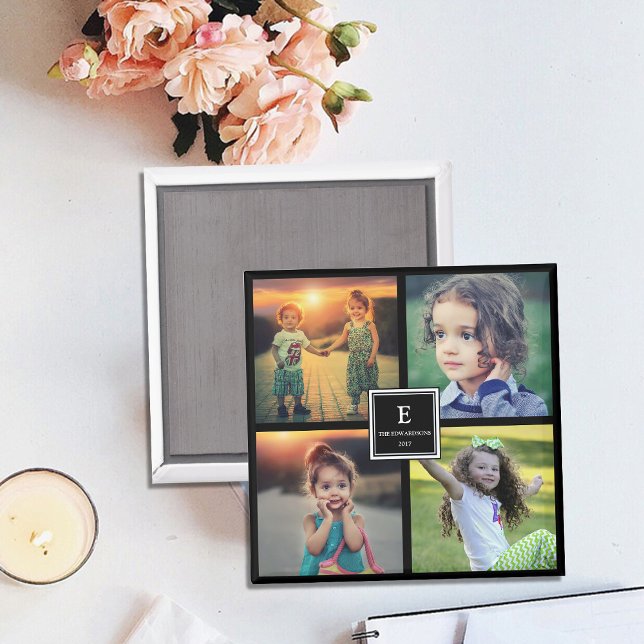 Aimant Créez votre propre collage photo de famille monogr (Create your own family photo collage monogrammed magnet.)