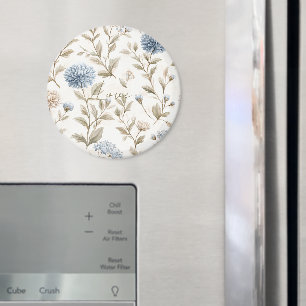 Aimant Crème Fleurs Bleues Marron Amour