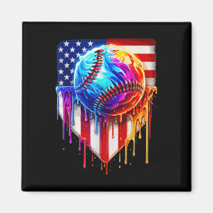 Aimant Crème glacée de baseball American Drapeau