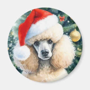 Aimant Crème Standard Poodle Aquarelle Noël
