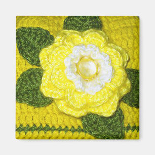 Aimant Crochet rose jaune vif et Feuilles verts Imprimer