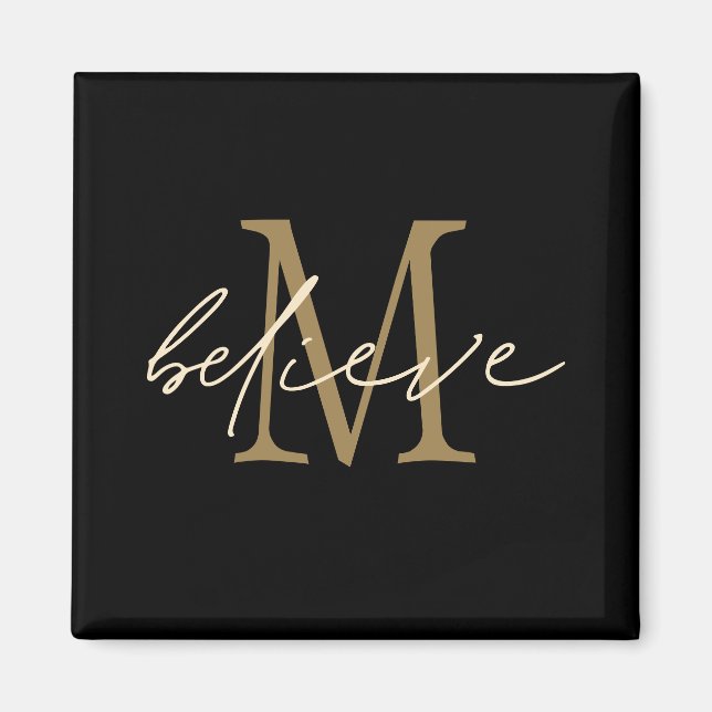 Aimant Croire Script Gold Monogramme initial Noir (Devant)