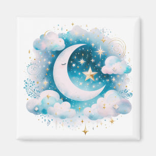 Aimant Croissant de Lune Céleste Bleu et Blanc Bohème Mod