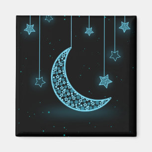 Aimant Croissant de lune et étoiles bleus et noirs