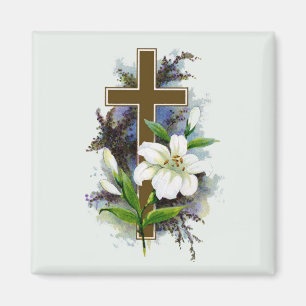 Aimant Croix chrétienne en or