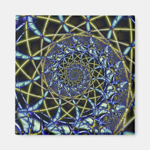 Aimant Croix de crise   Art fractal jaune et bleu