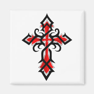 Aimant Croix décorative Jésus-Christ rouge et noir