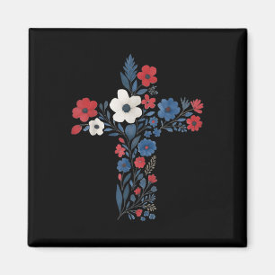 Aimant Croix Florale Chrétienne 4 Juillet Patriotique Fem