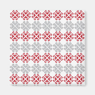 Aimant Croix géométrique rouge et gris letton