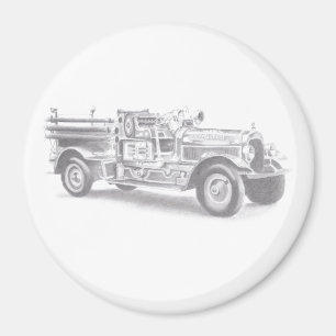 Aimant croquis au crayon de vieux camion de pompiers dess