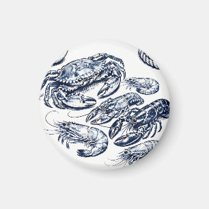 Aimant Croquis de fruits de mer nautiques homard crabe