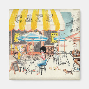 Aimant Croquis mignon de scène de la France Café