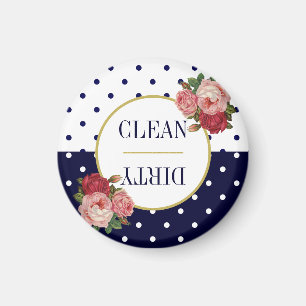Aimant Cuisine Navy Dotes blanches Lave-vaisselle Floral