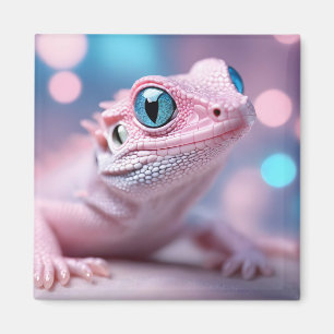 Aimant Cuisine Petit Lézard Rose aux Grands Yeux Bleus