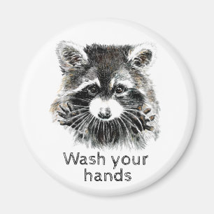 Aimant Cuisine salle de bain Lavez vos mains Raccoon Anim