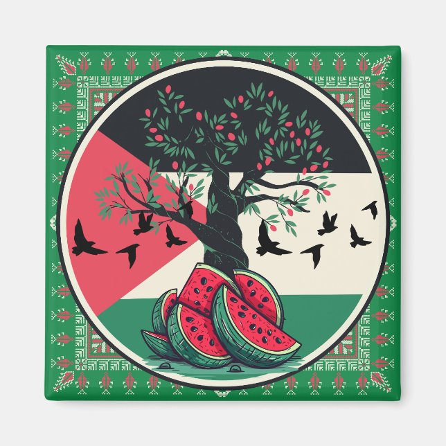 Aimant culture palestienne | pastèque palestine, olive t (Devant)
