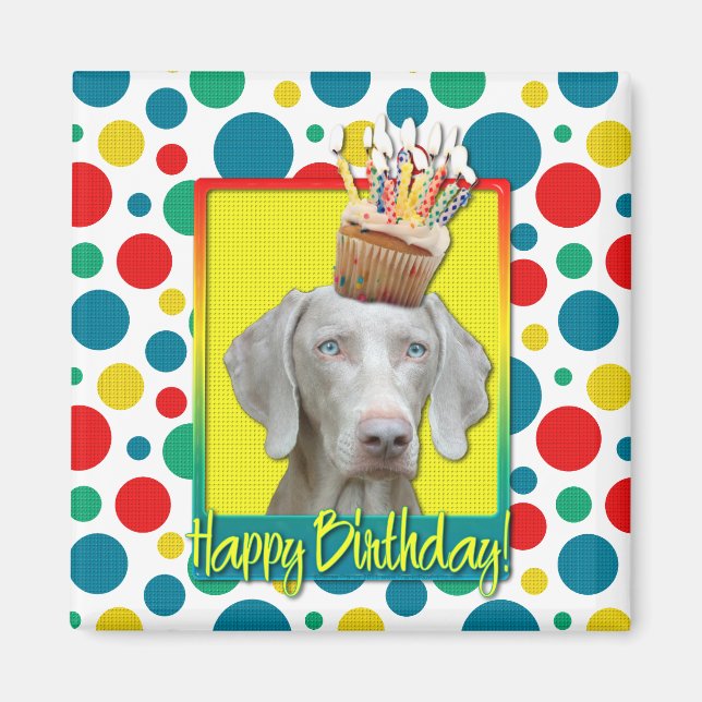 Aimant Cupcake anniversaire - Weimaraner (Devant)