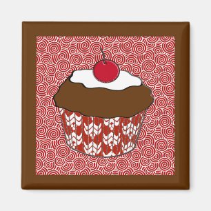 Aimant Cupcake au chocolat sur Motif rouge et blanc