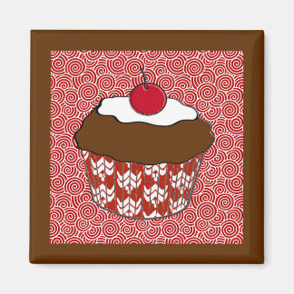 Aimant Cupcake au chocolat sur Motif rouge et blanc