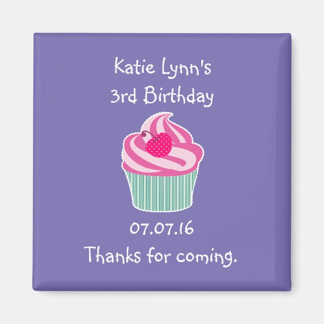 Aimant Cupcake rose fête d'anniversaire Favoriser (Devant)
