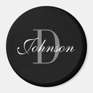 Aimant Custom black and white monogram large round fridge
